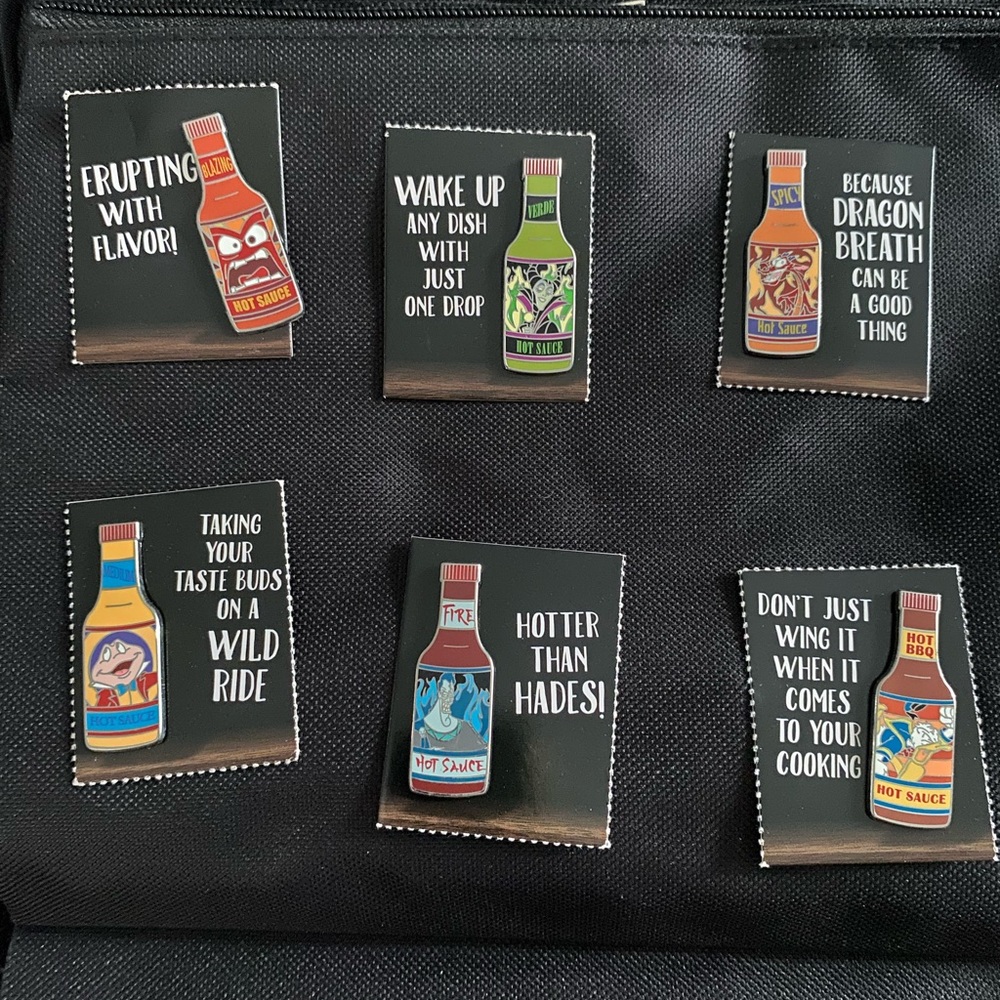 Hot sauce bottles Disney pins